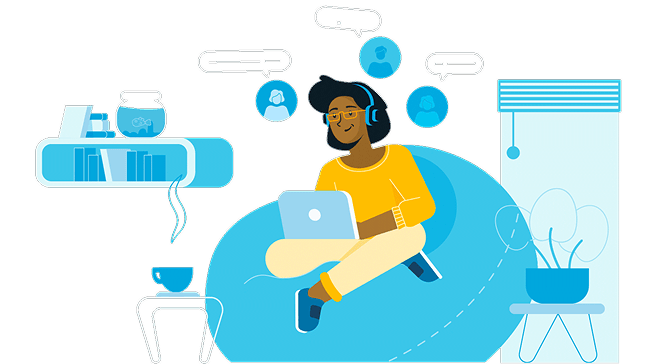 Illustration of someone joyfully chatting on their laptop